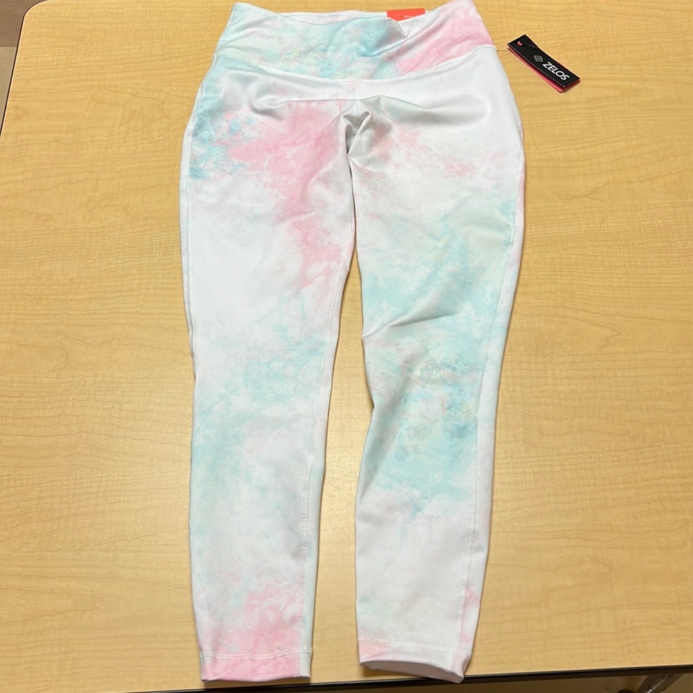 Zelos white tie dye leggings, size small, NWT